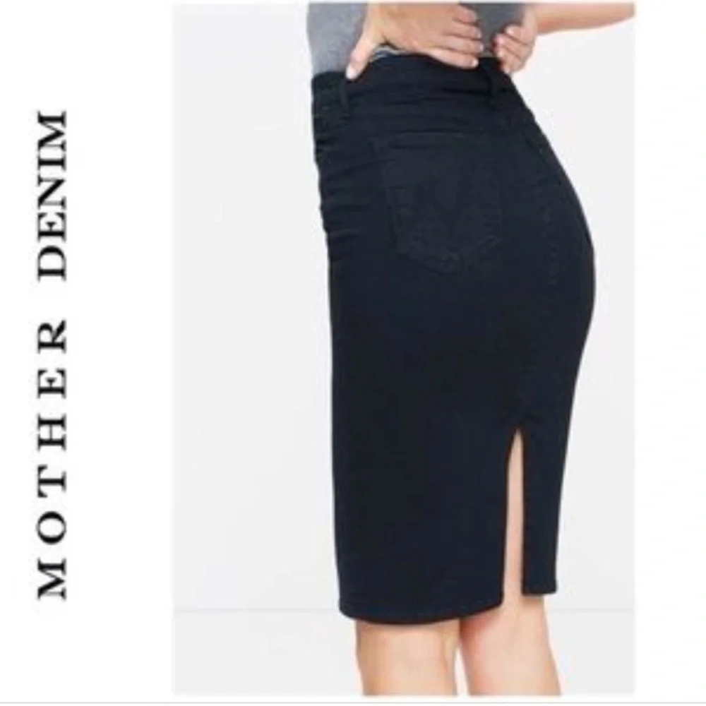 MOTHER The Peg Slit Black Pencil Skirt “Not Guilty” In Denim 🖤
